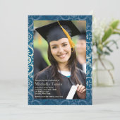 Blauer Glanz Foto Frame Einladung (Stehend Vorderseite)