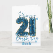 Blauer Glanz mit Gold Akzenten 21. Geburtstag Karte (Vorderseite)