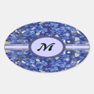 Blauer Glaskristall-Monogramm-Schein Ovaler Aufkleber