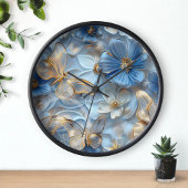 Blauer Glass Goldene Schmetterlinge auf der Blume Uhr