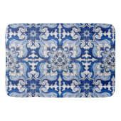 Blauer Glazed Azulejo Tile Blumenmuster Badematte (Vorderseite)