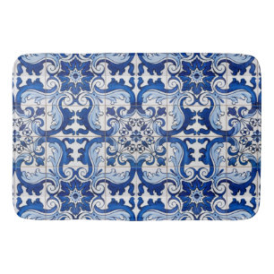 Blauer Glazed Azulejo Tile Blumenmuster Badematte