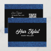 Blauer Glitter Friseur Moderne Schere Schwarz Postkarte (Vorne/Hinten)