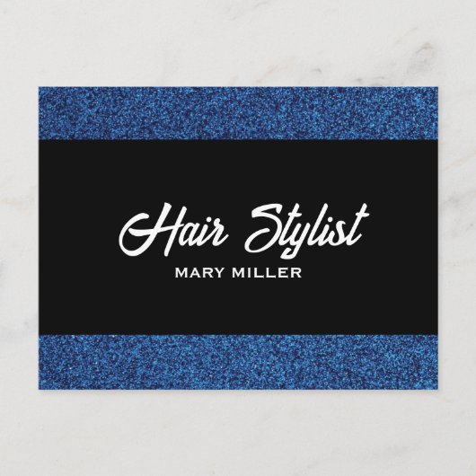 Blauer Glitter Friseur Moderne Schere Schwarz Postkarte (Vorderseite)