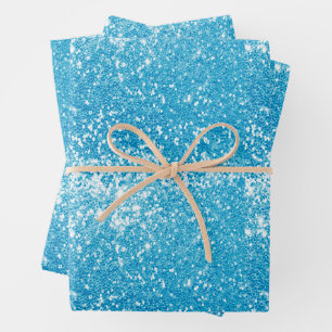 Blauer Glitter Geschenkpapier Set