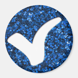 Blauer Glitter-Häkchen-Schreibsymbol Magnet