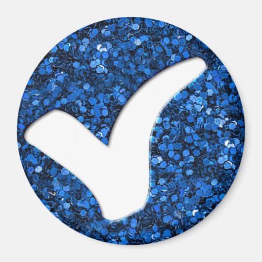 Blauer Glitter-Häkchen-Schreibsymbol Magnet (Vorne)