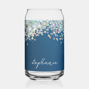Blauer Glitter-Monogramm-Holografischer Moderner C Dosenglas