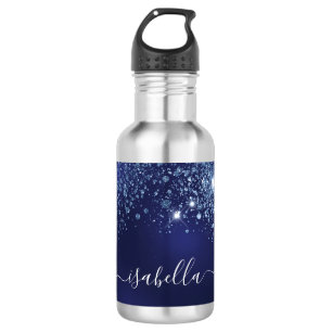Blauer Glitter-Name in Schrift  Edelstahlflasche