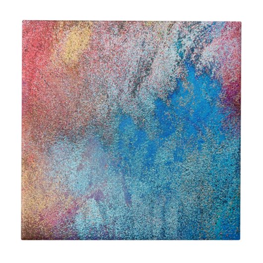 Blauer Glitter Orange Abstraktes Cooles Muster Mod Fliese (Vorderseite)