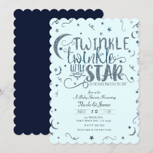 Blauer Glitter Zwinkern Kleiner Stern Babyparty Einladung