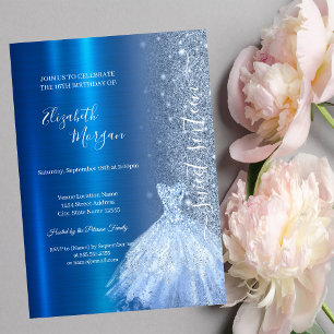 Blauer Glitterkleid Metallisch Blau Sweet 16 Einladung