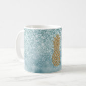 Blauer Glittery Sparkle Gold Ananas Kaffeetasse (Vorderseite Links)