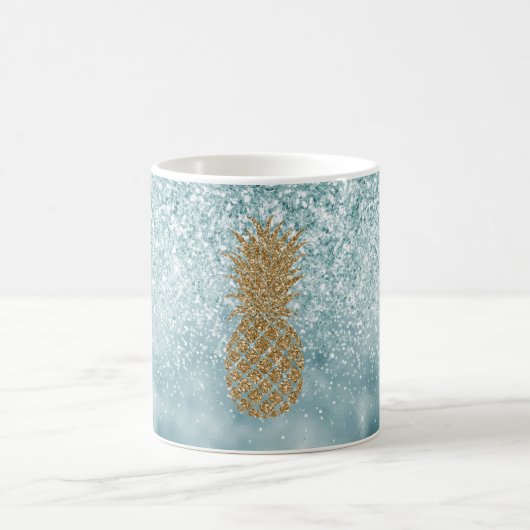 Blauer Glittery Sparkle Gold Ananas Kaffeetasse (Mittel)
