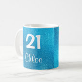 Blauer Glitzer-21. Geburtstags-Tasse Kaffeetasse (Vorderseite Links)