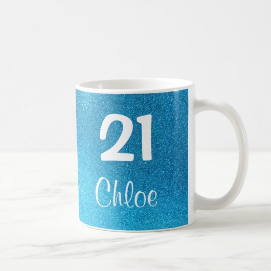Blauer Glitzer-21. Geburtstags-Tasse Kaffeetasse (Rechts)