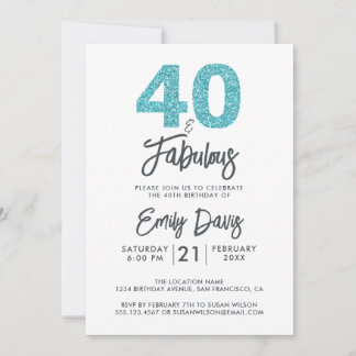 Blauer Glitzer 40 und fabulous | 40. Geburtstag Pa Einladung