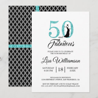 Blauer Glitzer 50 Fabulous | 50. Geburtstagsparty Einladung