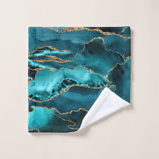 Blauer Glitzer Agate Badhandtuch Set (Waschlappen)