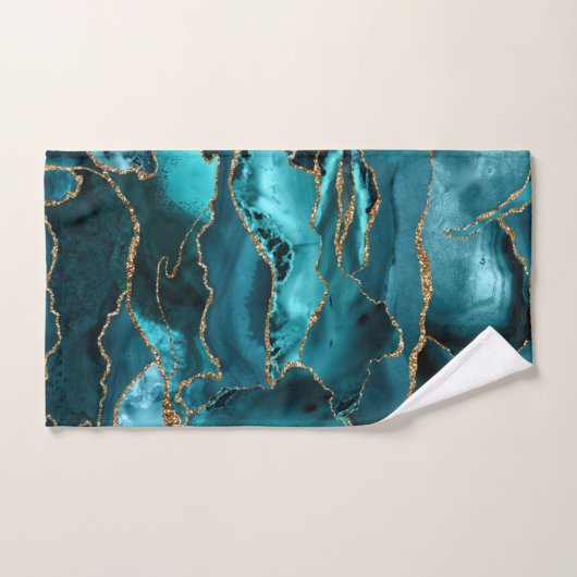 Blauer Glitzer Agate Badhandtuch Set (Handtuch)