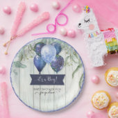 Blauer Glitzer Balloons Eucalyptus Baby Dusche Pappteller (Party)