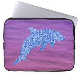Blauer Glitzer Dolphin in rosa und Lila Meer Laptopschutzhülle