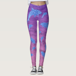 Blauer Glitzer Dolphin in rosa und Lila Meer Leggings