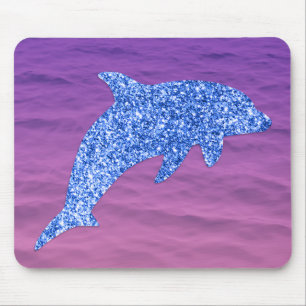 Blauer Glitzer Dolphin in rosa und Lila Meer Mousepad