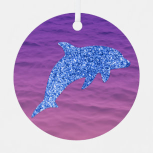 Blauer Glitzer Dolphin in rosa und Lila Meer Ornament Aus Metall