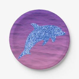 Blauer Glitzer Dolphin in rosa und Lila Meer Pappteller