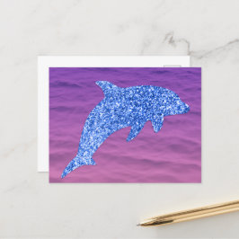 Blauer Glitzer Dolphin in rosa und Lila Meer Postkarte