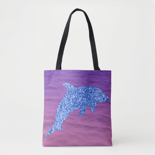 Blauer Glitzer Dolphin in rosa und Lila Meer Tasche (Vorderseite)