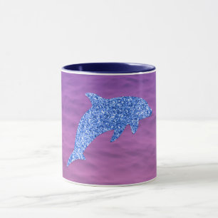 Blauer Glitzer Dolphin in rosa und Lila Meer Tasse