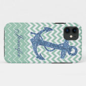 Blauer Glitzer-Druck-Anker-tadelloser grüner Case-Mate iPhone Hülle (Rückseite (Horizontal))