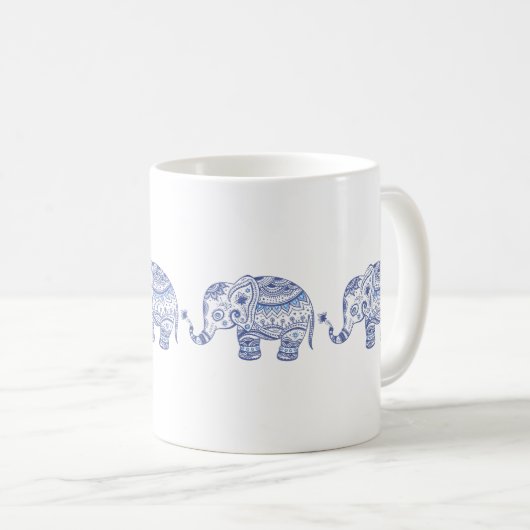 Blauer Glitzer Elephant Design Kaffeetasse (VorderseiteRechts)
