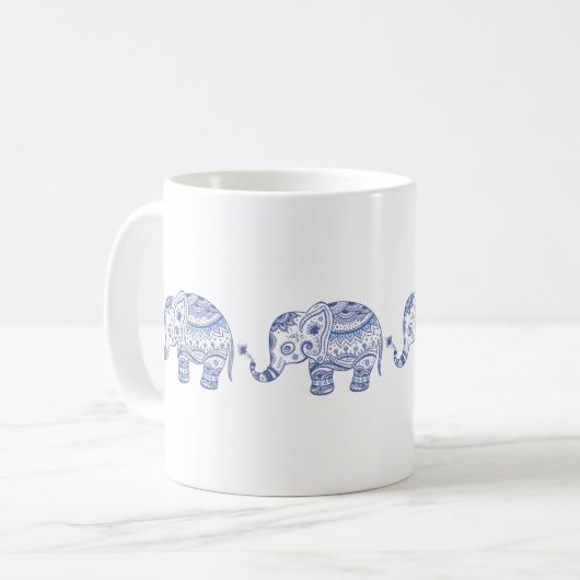 Blauer Glitzer Elephant Design Kaffeetasse (Vorderseite Links)