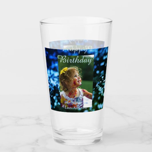 Blauer Glitzer Foto Kindergeburtstag Moderner Rost Glas (Vorderseite)