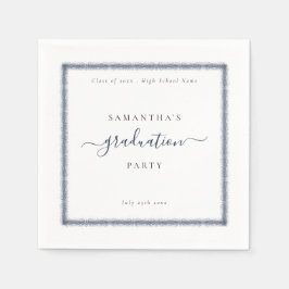 Blauer Glitzer Frame Year Name Graduation Party Serviette