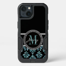 Blauer Glitzer gedruckt, schwarzer Damast Personal