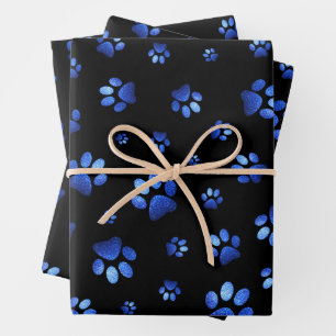 Blauer Glitzer Geschenkpapier Set