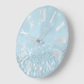 Blauer Glitzer Graue römische Nummern, gefroren Große Wanduhr (Winkel)