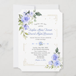 Blauer Glitzer Hochzeit von Watercolor Blumen Einladung