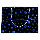 Blauer Glitzer Hundeschema Monogram Große Geschenktüte (Vorderseite)