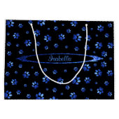 Blauer Glitzer Hundeschema Monogram Große Geschenktüte (Rückseite)