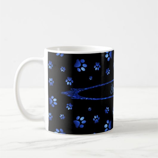 Blauer Glitzer Hundeschema Monogram Kaffeetasse (Links)