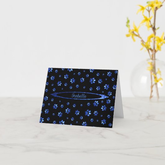 Blauer Glitzer Hundeschema Monogram Karte (Gelbe Blume)