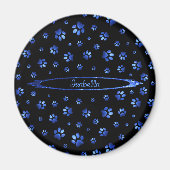 Blauer Glitzer Hundeschema Monogram Magnet (Vorne)