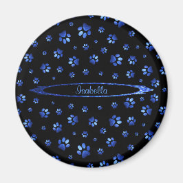 Blauer Glitzer Hundeschema Monogram Magnet