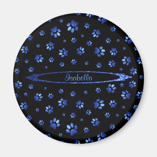 Blauer Glitzer Hundeschema Monogram Magnet (Vorne)