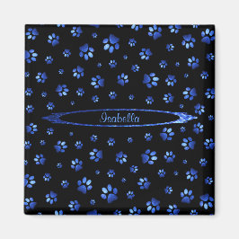 Blauer Glitzer Hundeschema Monogram Magnet